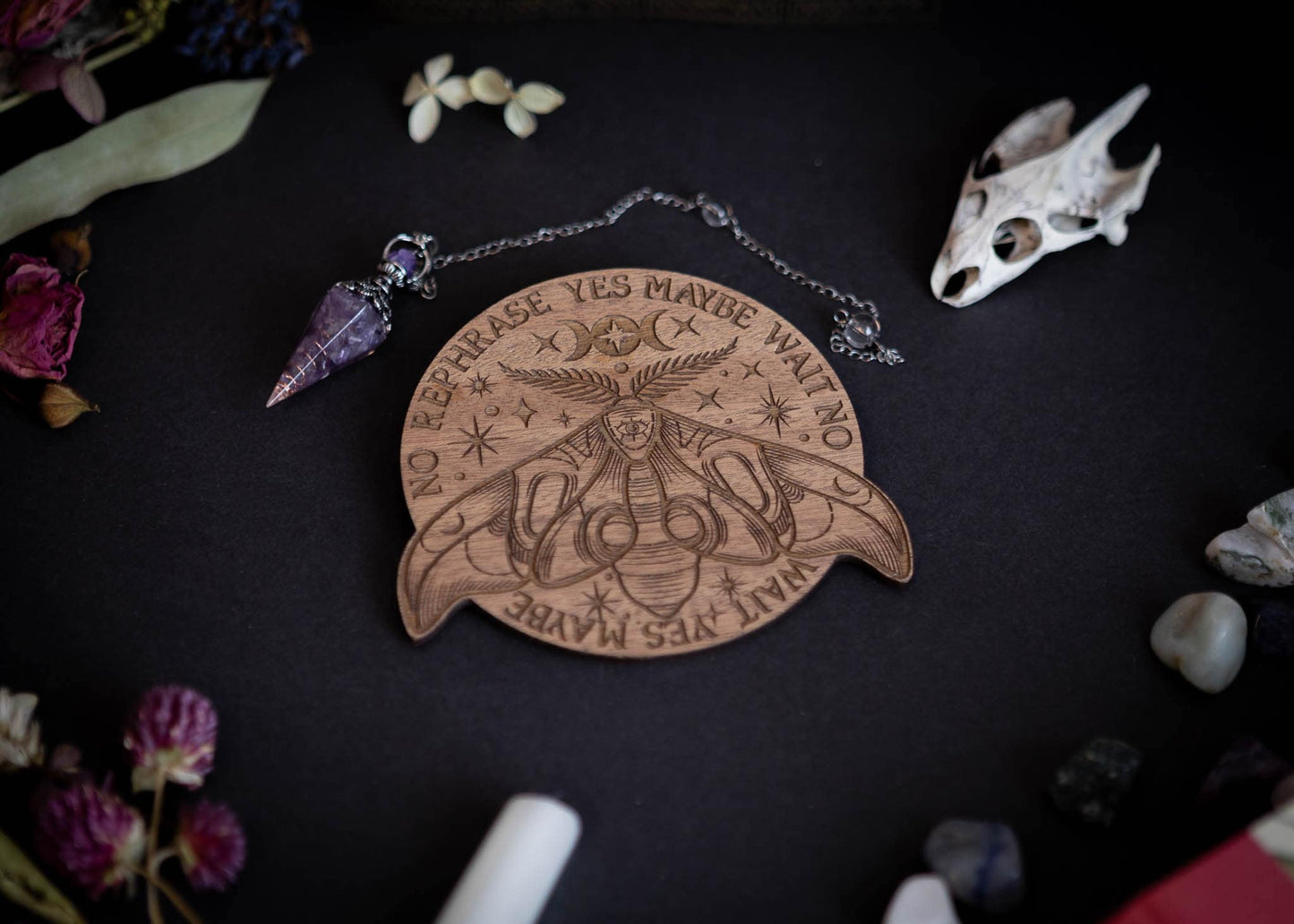 Moth Design Spirit Pendulum Board Divination Tarot Crystal Altar Decor