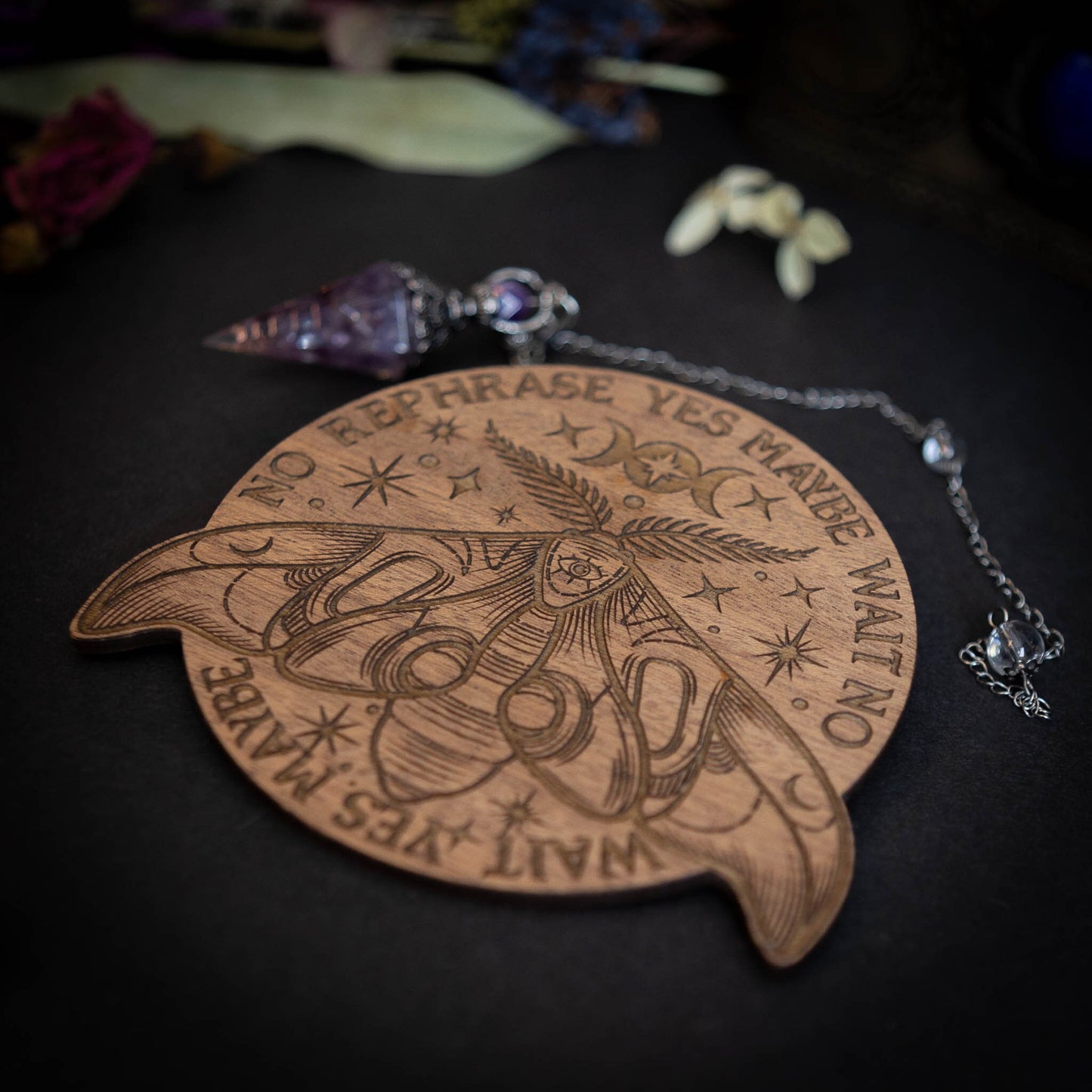 Moth Design Spirit Pendulum Board Divination Tarot Crystal Altar Decor