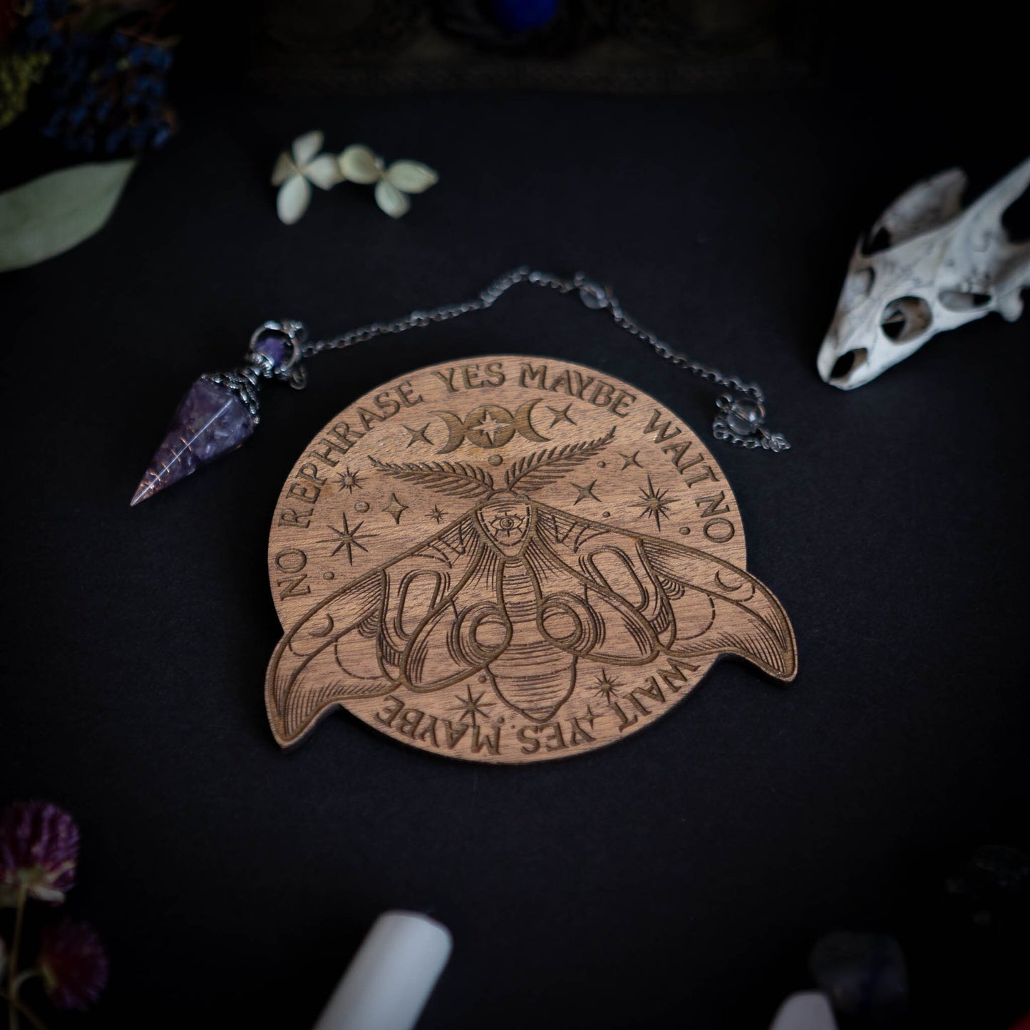 Moth Design Spirit Pendulum Board Divination Tarot Crystal Altar Decor