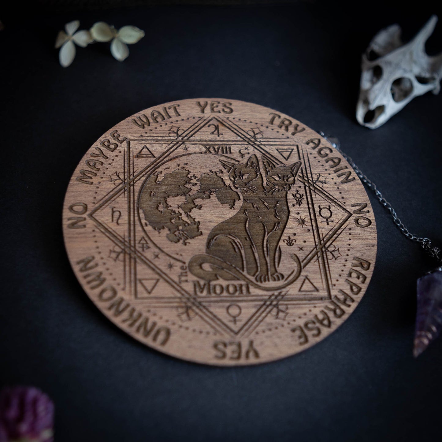 2 Headed Black Cat Sphynx Design Spirit Pendulum Board Divination Tarot Crystal Altar Decor