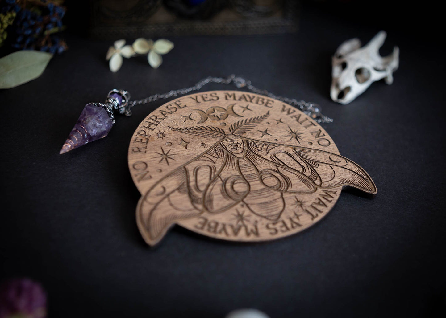 Moth Design Spirit Pendulum Board Divination Tarot Crystal Altar Decor