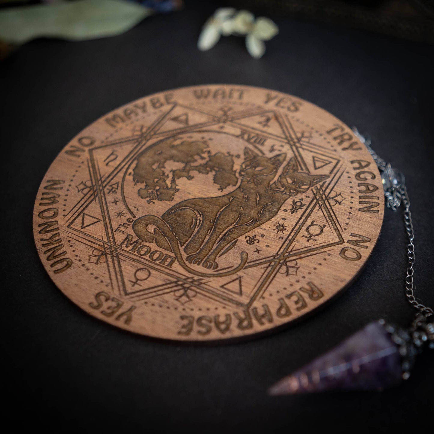 2 Headed Black Cat Sphynx Design Spirit Pendulum Board Divination Tarot Crystal Altar Decor