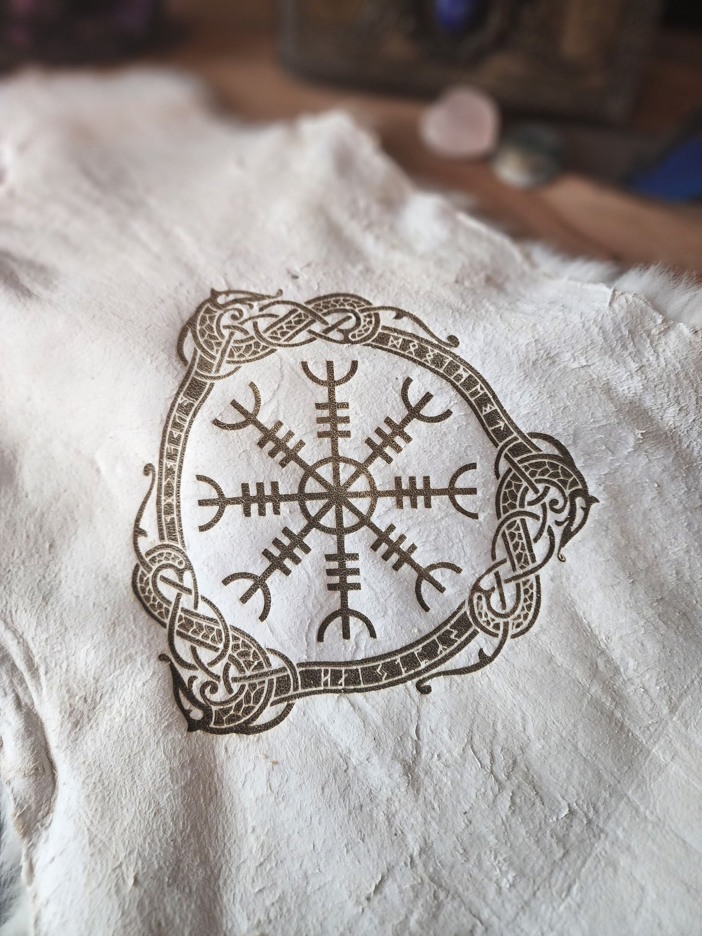 Altar Cloth, Helm Of Awe, Norse Pagan Decor, Genuine Rabbit Fur, Altar Cloth, Witchy Decor, Mythology Art, Norse Pagan, Viking, Odin,