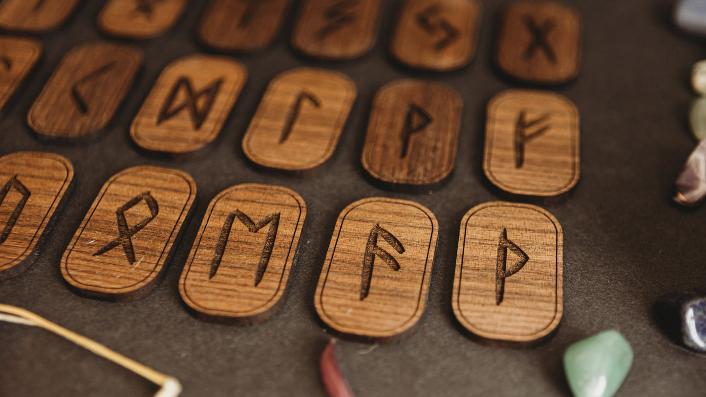 Solid Walnut Wood Engraved Viking Runes Elder Futhark Pagan Divination Gift Idea Norse Altar Northmen Fortune Telling Tarot