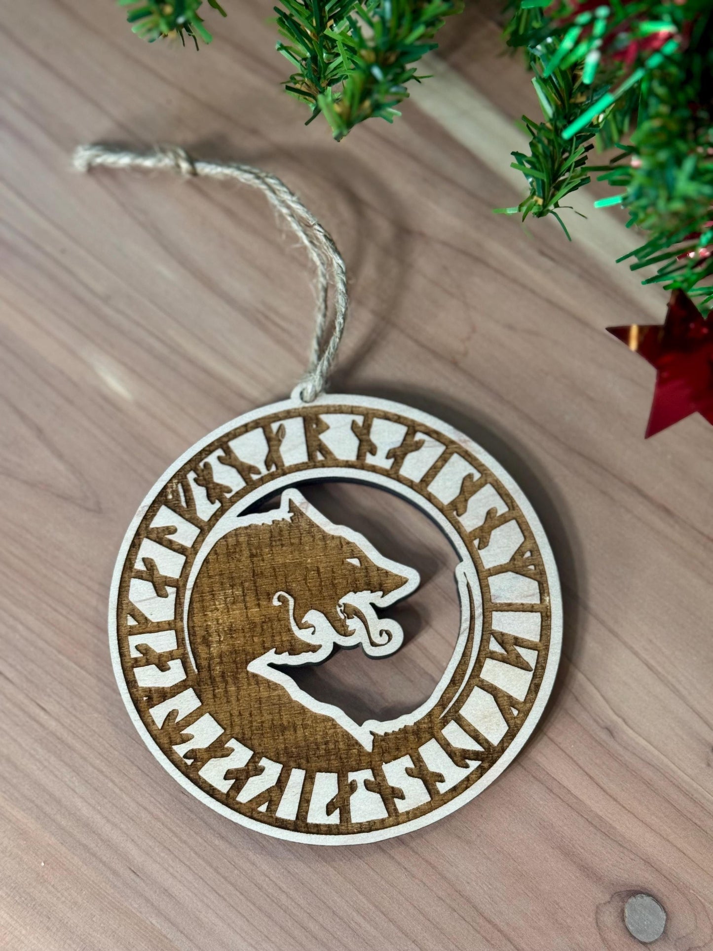 Fenrir Ornament | Witch Pagan Tarot | Maple Wood | Non-Religious | Decor | Hygge | Christmas Tree | Solstice Ritual | Yule Season | Viking