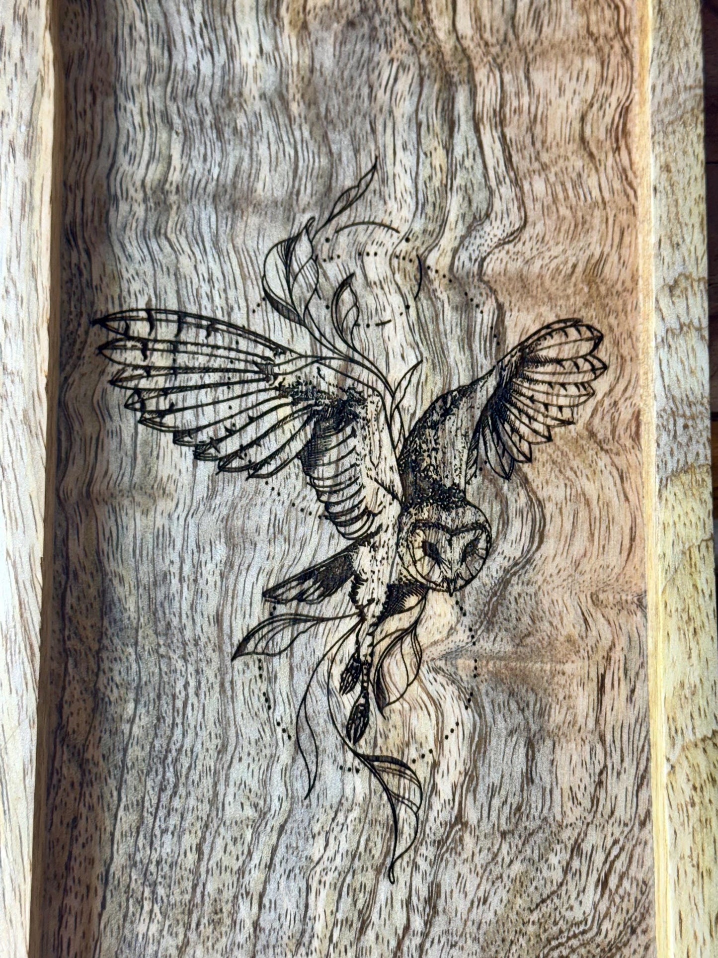 Flying Owl Hedwig Engraved Mango Wood Valet Tray