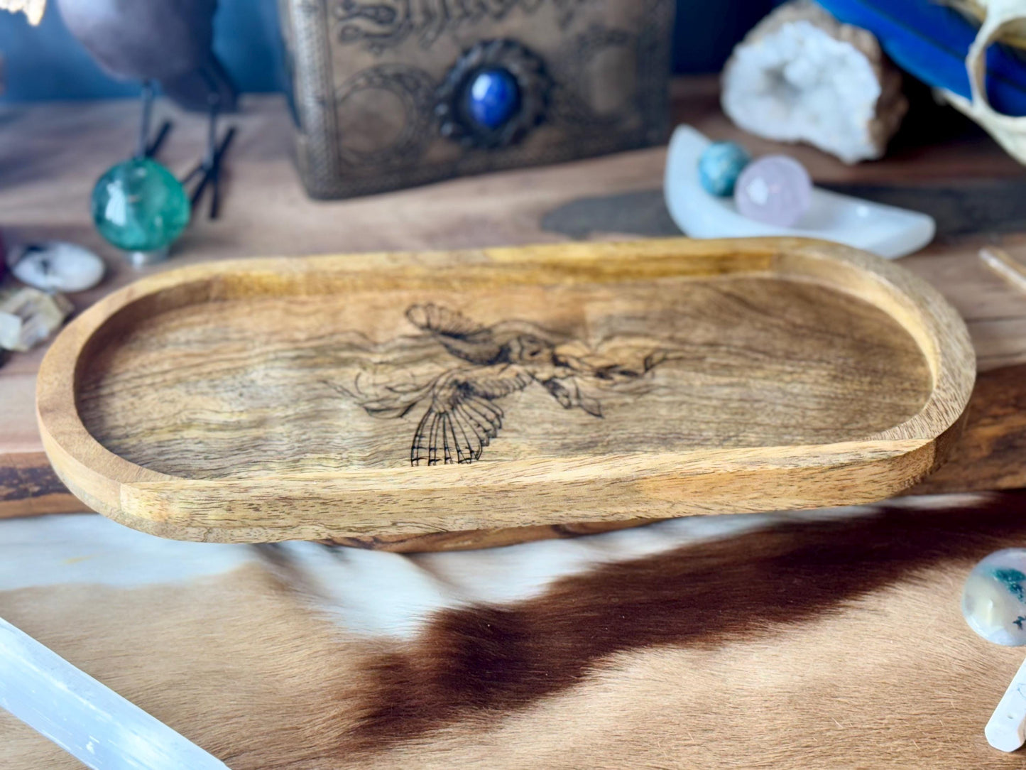 Flying Owl Hedwig Engraved Mango Wood Valet Tray