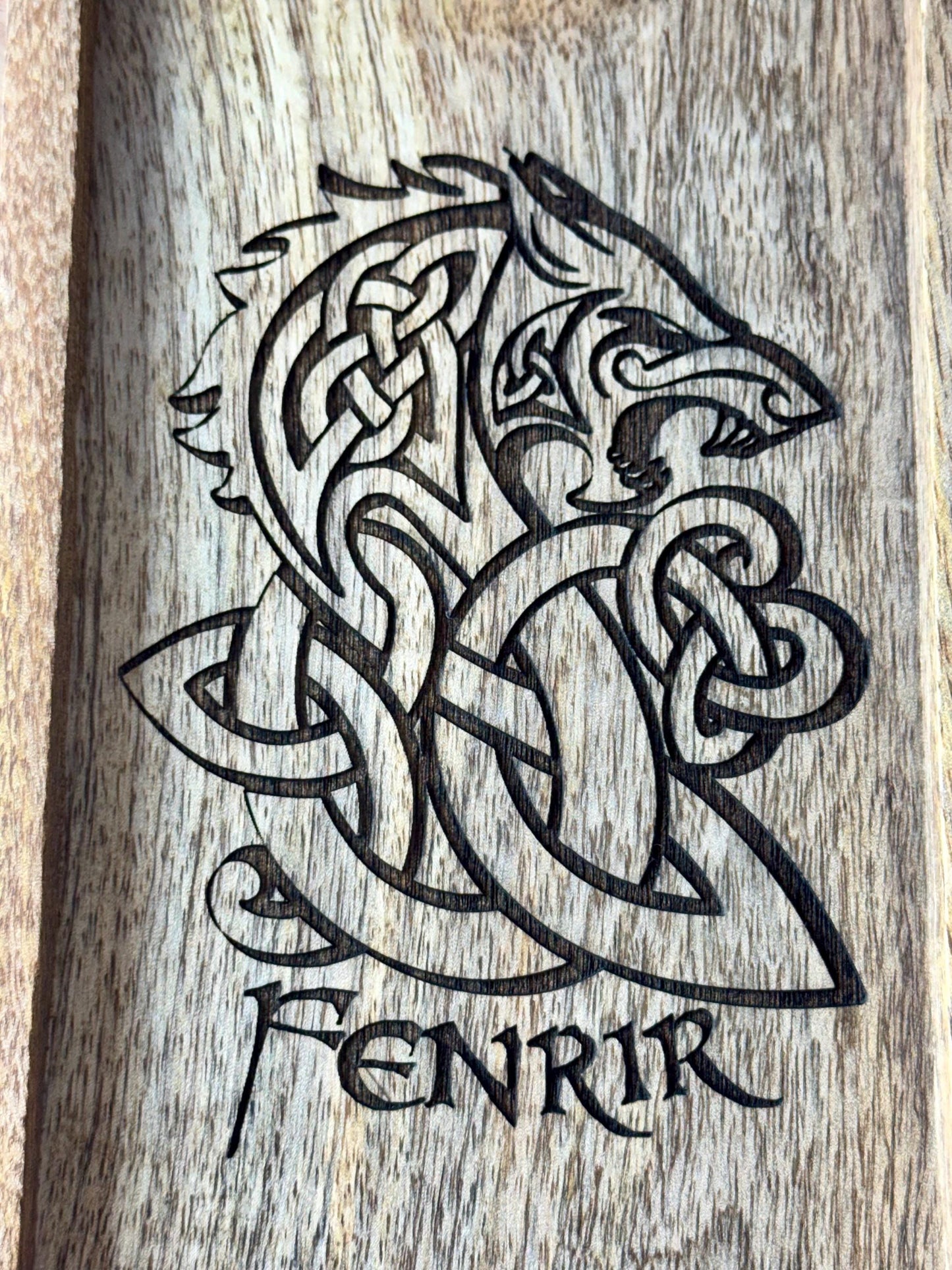 Fenrir Wolf Viking Engraved Wood Key Ring Wallet Coin Pagan Occult Witchy Spiritual Gift Idea Valet Tray Altar Decor Crystal Bowl Tarot