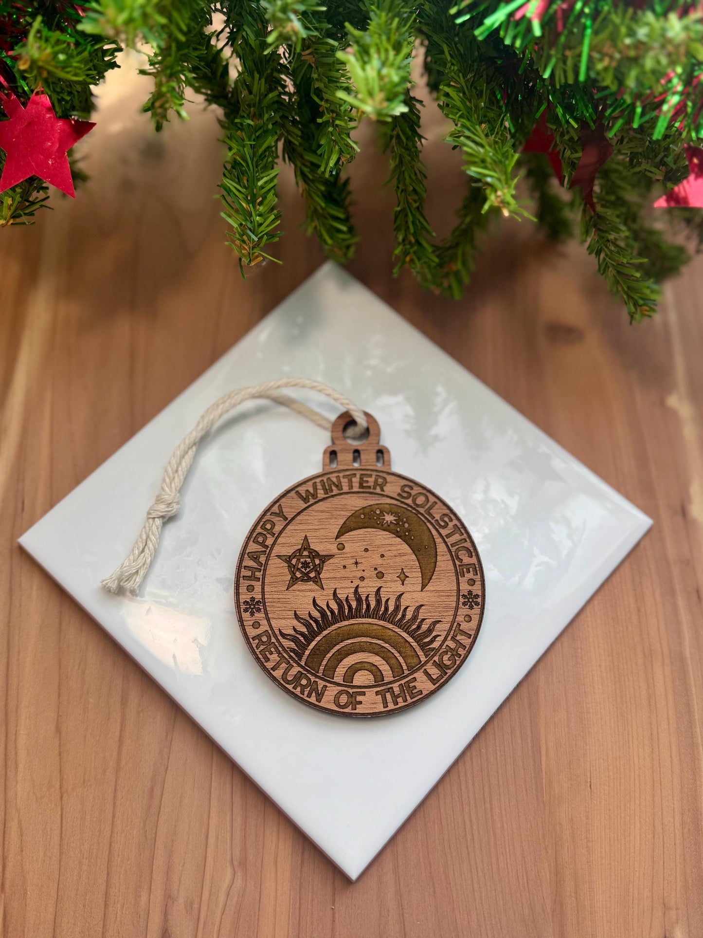 Happy Winter Solstice Wooden Ornament
