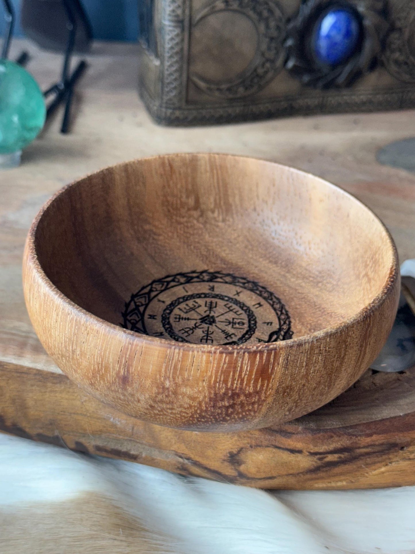 Ouroboros Jörmungandr Engraved Acacia Key Ring Wallet Coin Bowl Pagan Occult Witchy Spiritual Gift Idea Valet Tray Altar Decor Crystal Bowl