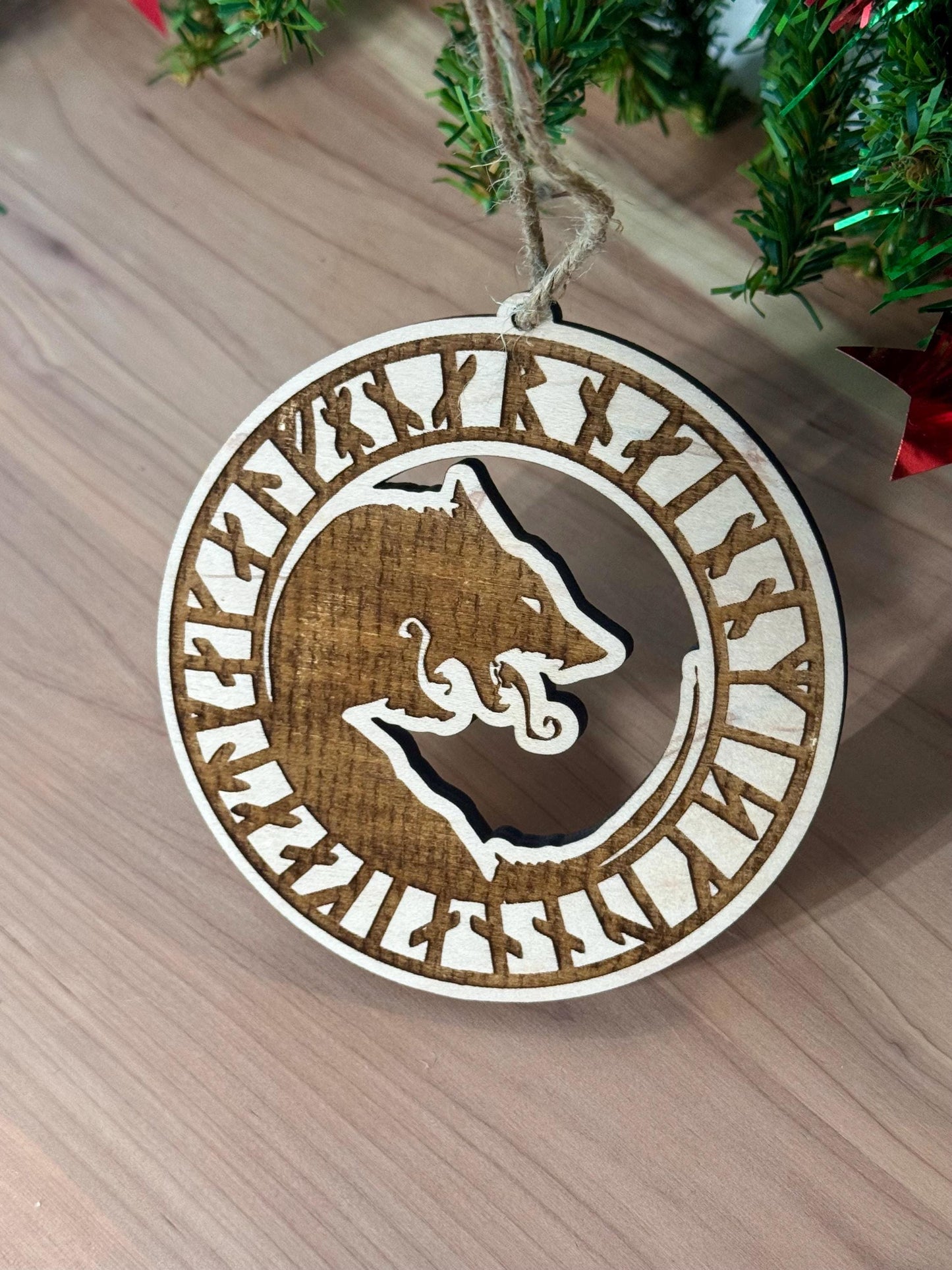 Fenrir Ornament | Witch Pagan Tarot | Maple Wood | Non-Religious | Decor | Hygge | Christmas Tree | Solstice Ritual | Yule Season | Viking