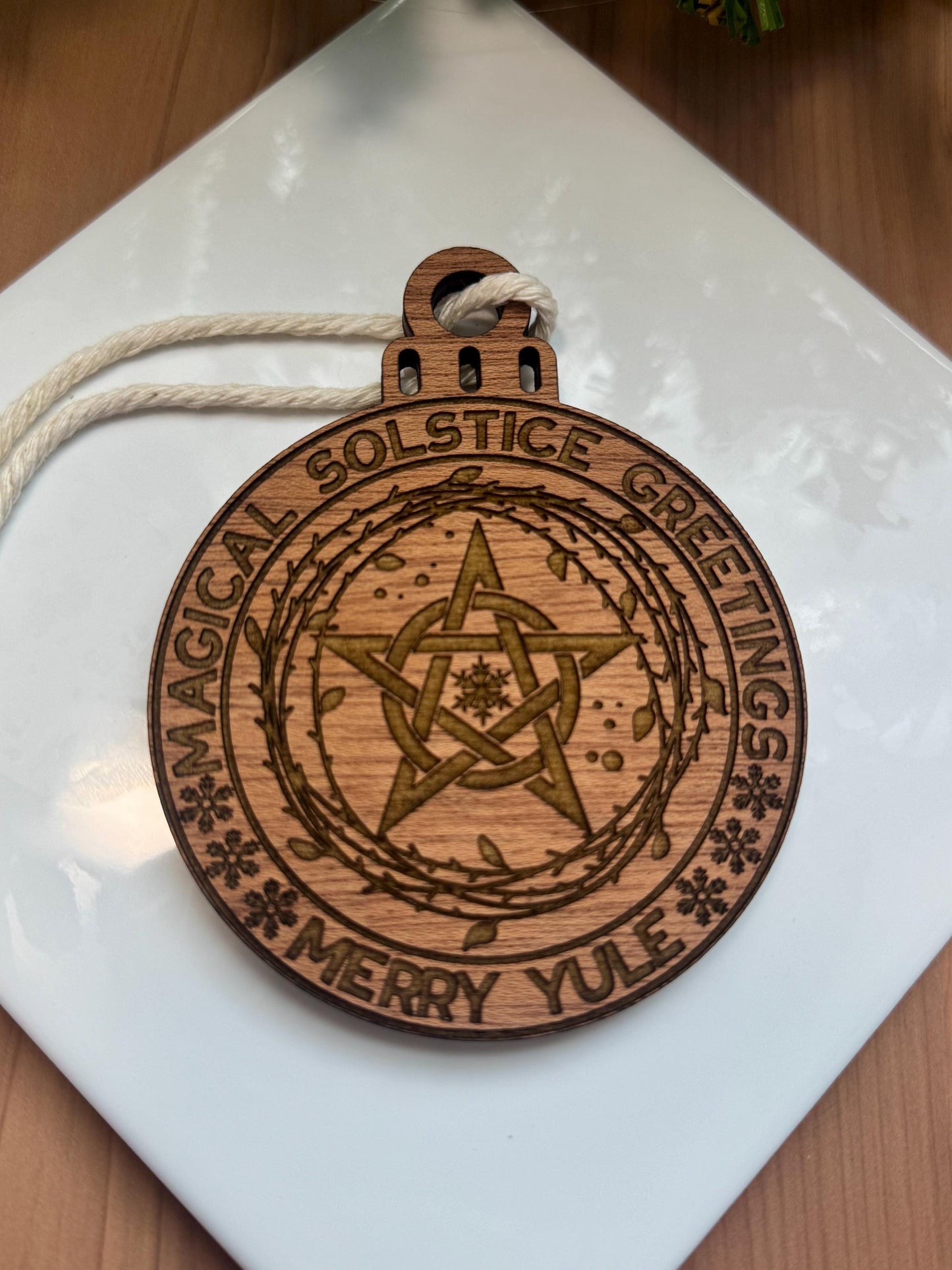 Magical Solstice Pentacle Ornament | Witch Pagan Tarot | Maple Wood | Non-Religious | Hygge | Christmas Tree | Solstice Ritual | Yule Season