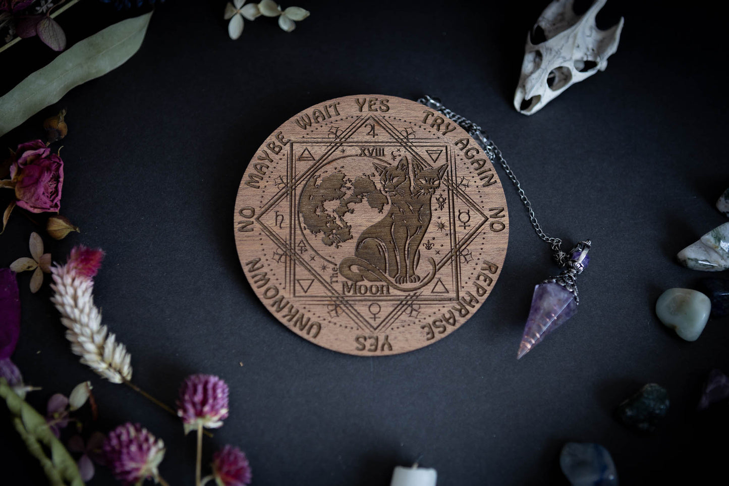 2 Headed Black Cat Sphynx Design Spirit Pendulum Board Divination Tarot Crystal Altar Decor