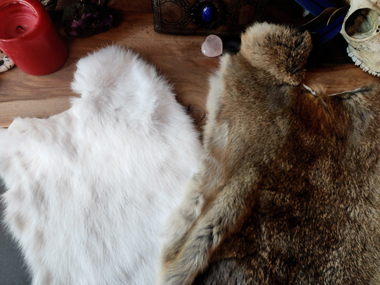 Raven Skull & Moon Altar Pelt, Norse Pagan Decor, Genuine Rabbit Fur, Altar Cloth, Witchy Decor, Mythology Art, Norse Pagan, Viking, Odin,