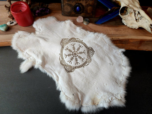 Altar Cloth, Helm Of Awe, Norse Pagan Decor, Genuine Rabbit Fur, Altar Cloth, Witchy Decor, Mythology Art, Norse Pagan, Viking, Odin,