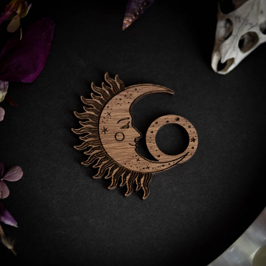 Wooden Crystal Sphere Stand, Sun & Moon Design, Altar Decor, Norse Pagan, Witchy Decor, Hygge, Cottagecore, Gifts For Her, Shop Displays