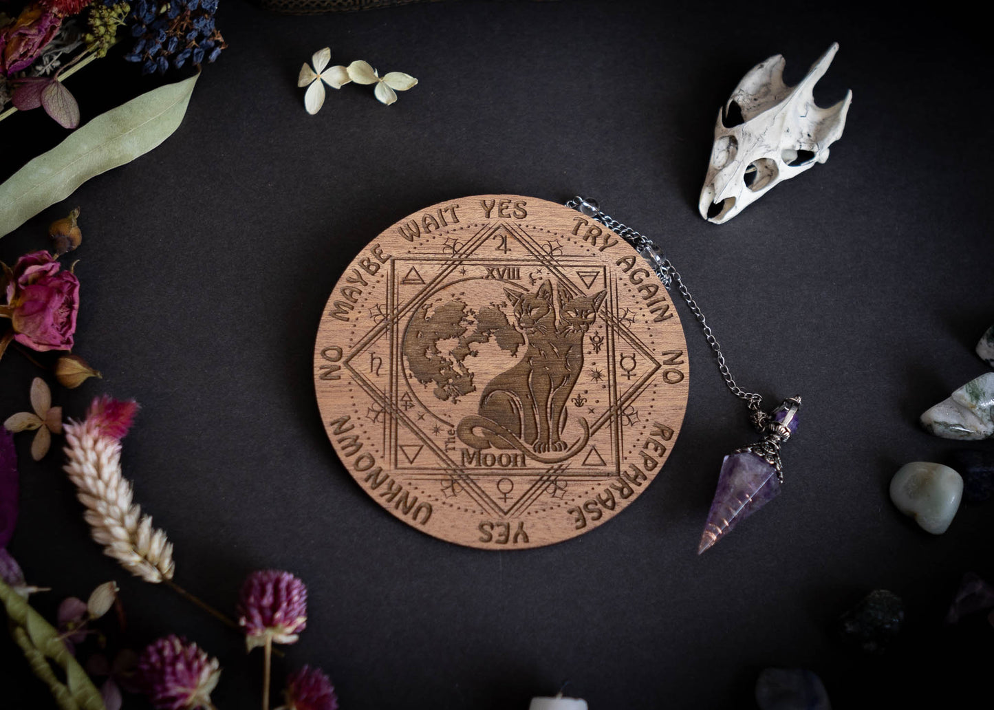 2 Headed Black Cat Sphynx Design Spirit Pendulum Board Divination Tarot Crystal Altar Decor