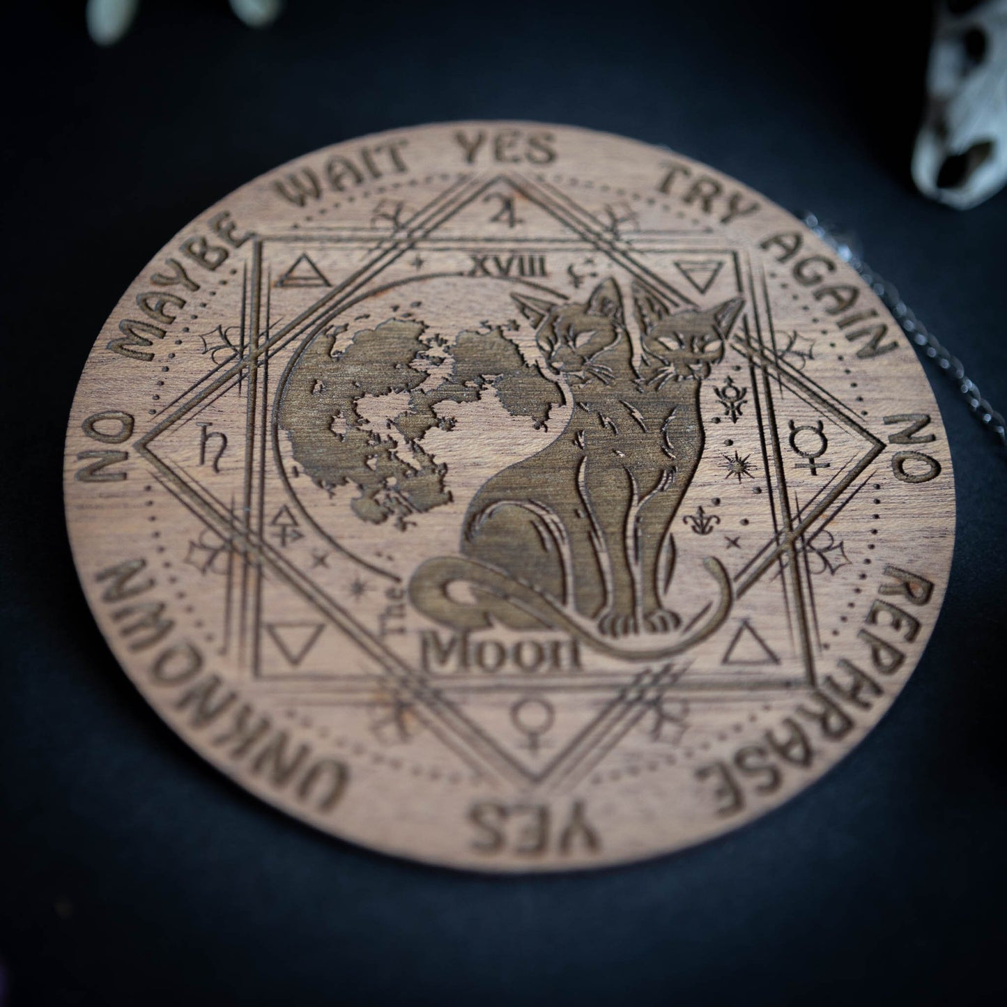 2 Headed Black Cat Sphynx Design Spirit Pendulum Board Divination Tarot Crystal Altar Decor
