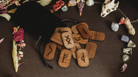 Solid Walnut Wood Engraved Viking Runes Elder Futhark Pagan Divination Gift Idea Norse Altar Northmen Fortune Telling Tarot