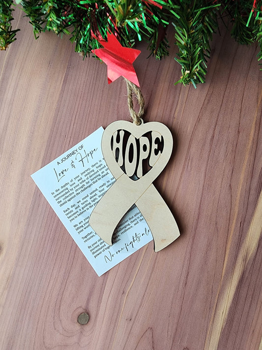 Cancer Awareness Ornament | Survivor Fighter Gift | Maple Wood | Non Religious | Decor | Hygge | Christmas Tree | White Elephant Gift