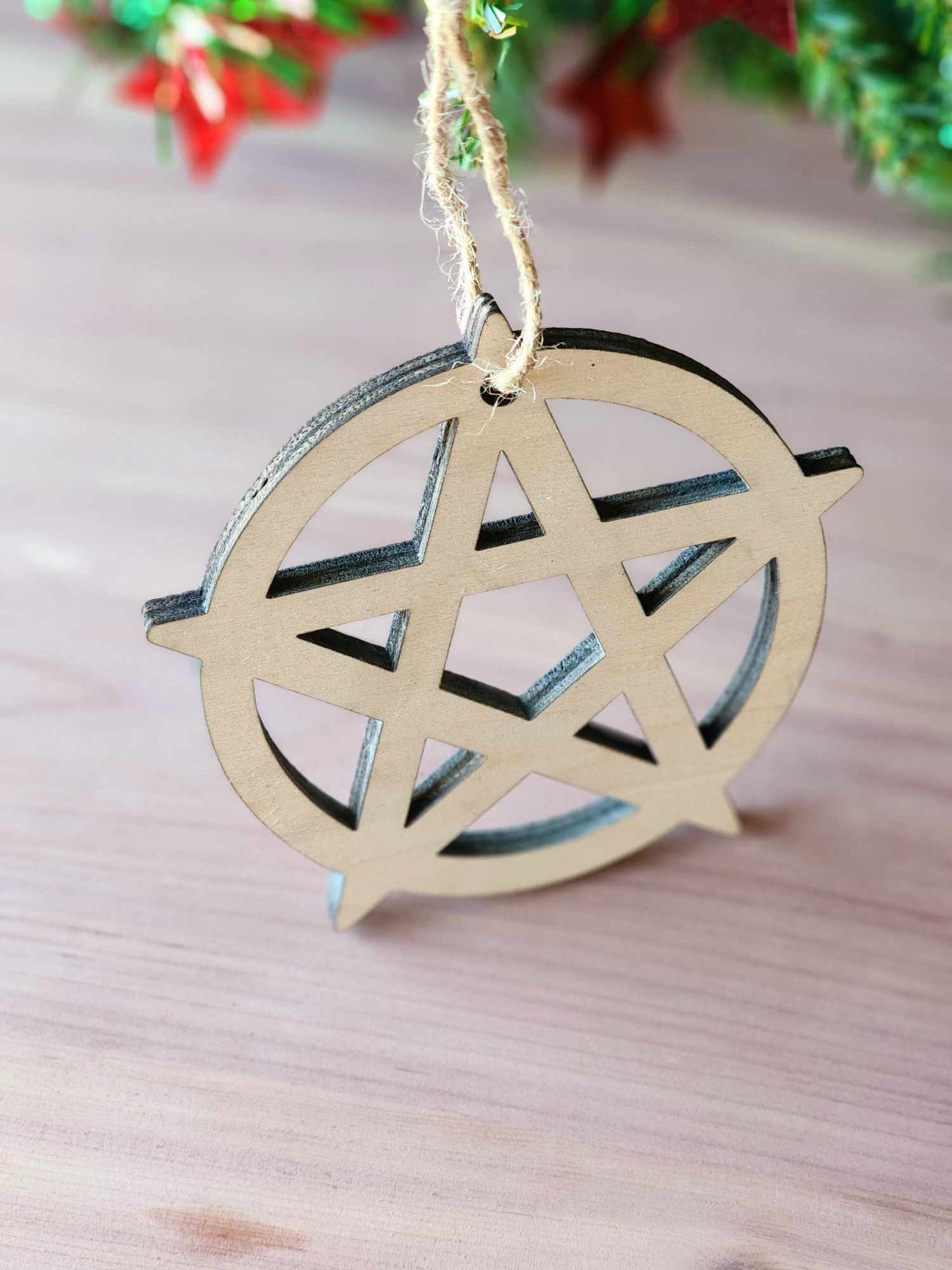 Pentacle Ornament | Witch Pagan Tarot | Maple Wood | Non-Religious | Decor | Hygge | Christmas Tree | Solstice Ritual | Yule Season