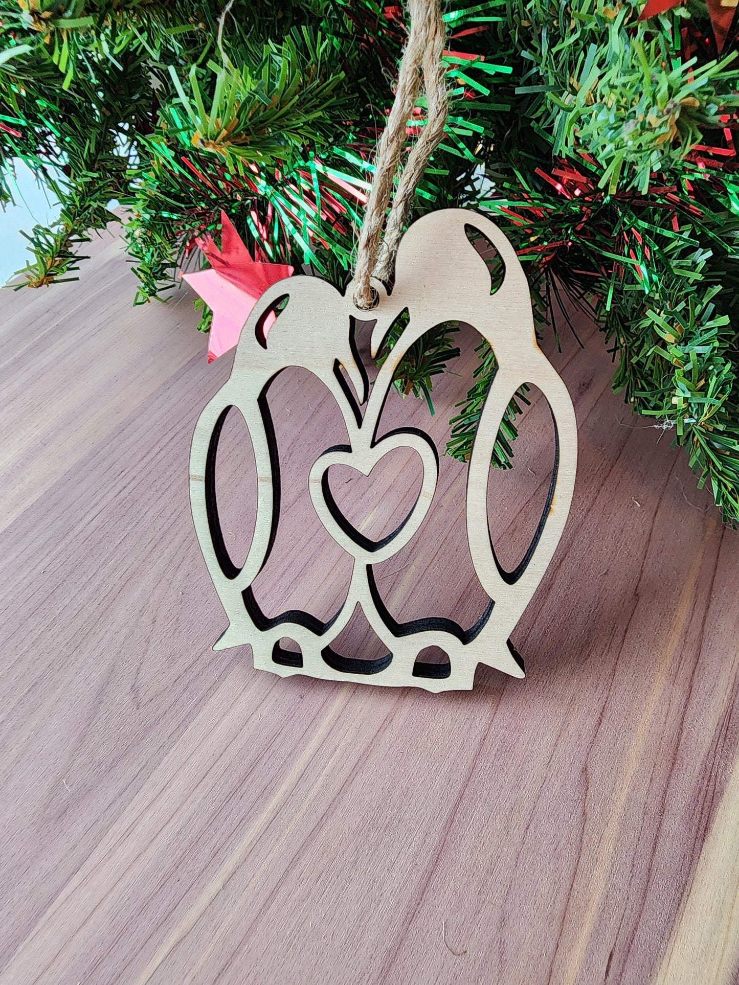Penguine Couple True Love Ornament | Couples Gift | Maple Wood | Non Religious | Decor | Hygge | Christmas Tree | White Elephant Gift