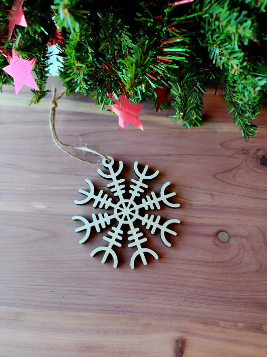 Aegishjalmur Helm Of Awe Ornament | Witch Pagan Tarot | Maple Wood | Non-Religious | Christmas Tree | Solstice Ritual | Yule Season | Viking