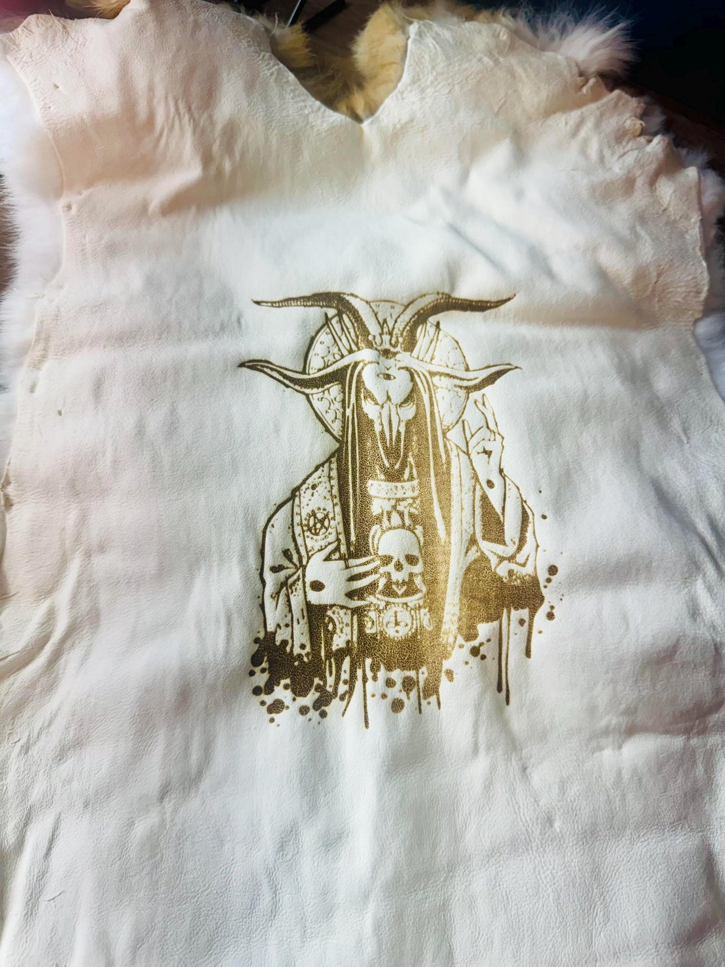 Baphomet Altar Cloth, Pagan Decor, Genuine Rabbit Fur, Altar Cloth, Witchy Decor, Mythology Art, Demon Art, Deity, Gods, Goddesses,