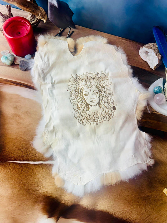 Hecate Altar Cloth, Pagan Decor, Genuine Rabbit Fur, Witchy Decor, Mythology Art, Demon Art, Deity, Gods, Goddesses, Greek Mythology