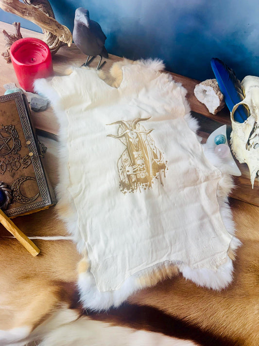 Baphomet Altar Cloth, Pagan Decor, Genuine Rabbit Fur, Altar Cloth, Witchy Decor, Mythology Art, Demon Art, Deity, Gods, Goddesses,