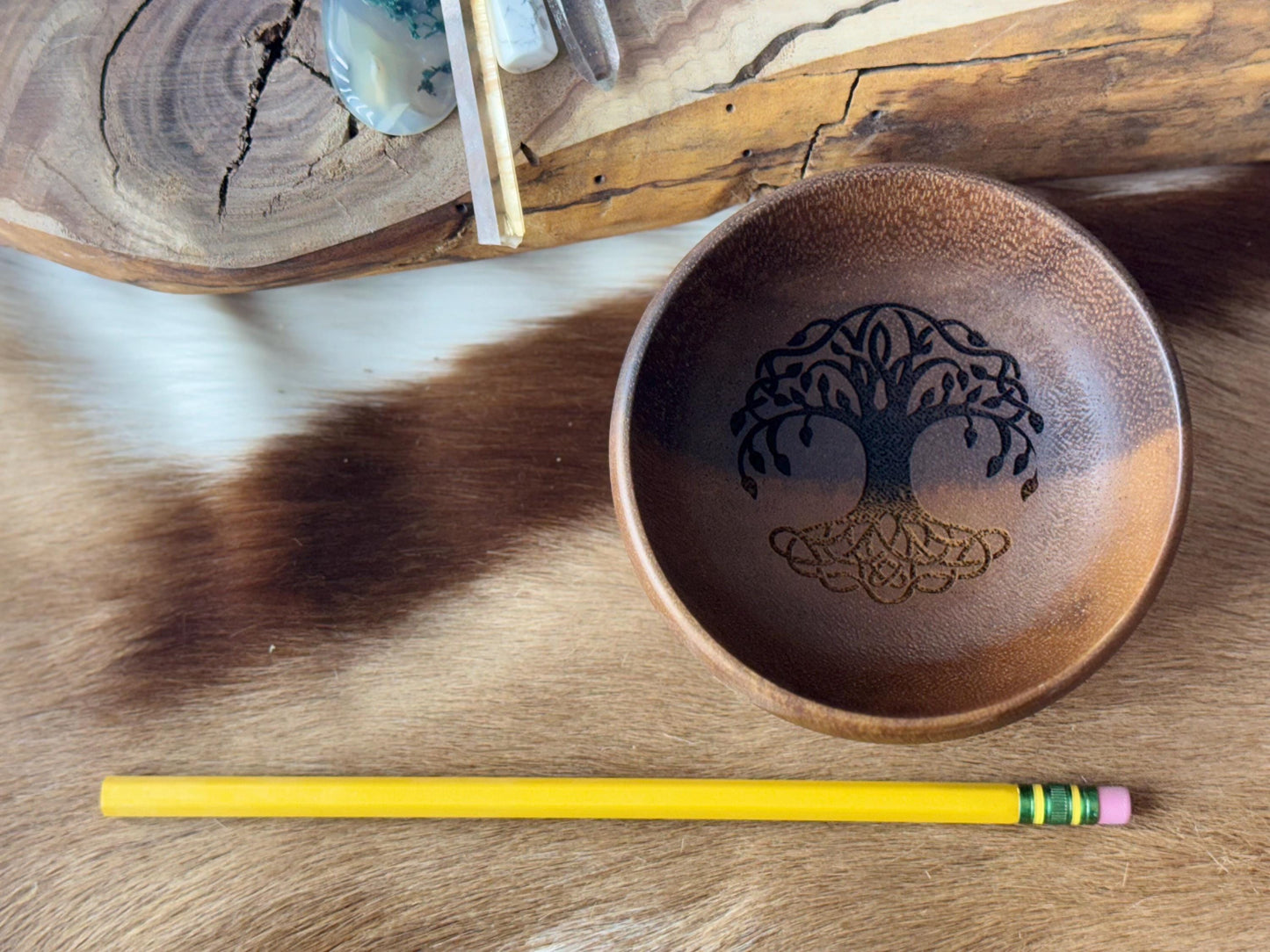 Tree of Life Engraved Acacia Key Ring Wallet Coin Bowl Pagan Occult Witchy Spiritual Gift Idea Valet Tray Altar Decor Crystal Bowls Tarot