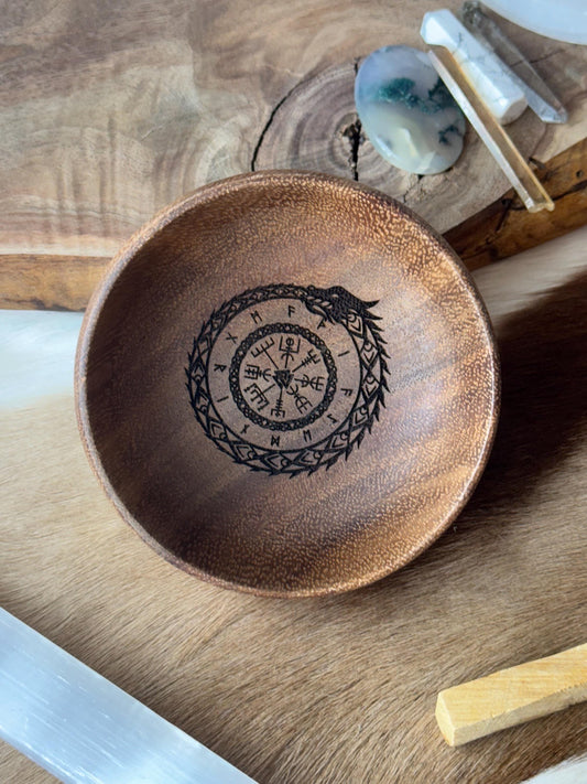 Ouroboros Jörmungandr Engraved Acacia Key Ring Wallet Coin Bowl Pagan Occult Witchy Spiritual Gift Idea Valet Tray Altar Decor Crystal Bowl