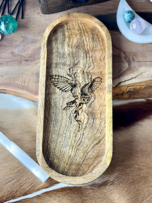 Flying Owl Hedwig Engraved Mango Wood Valet Tray