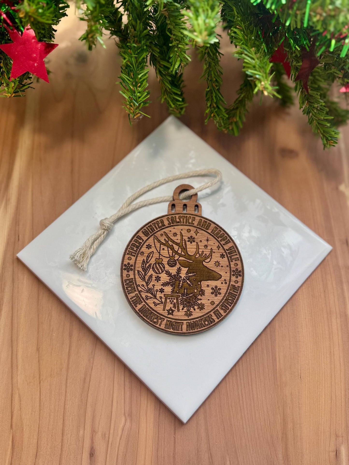 Winter Solstice Reindeer Ornament | Witch Pagan Tarot | Maple Wood | Non-Religious | Hygge | Christmas Tree | Solstice Ritual | Yule Season