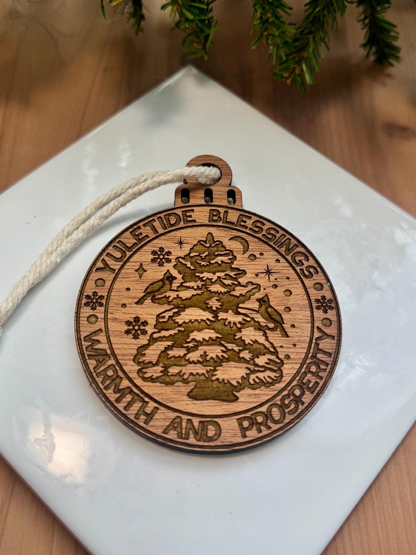 Yuletide Blessings Tree Ornament | Witch Pagan Tarot | Maple Wood | Non-Religious | Hygge | Christmas Tree | Solstice Ritual | Yule Season