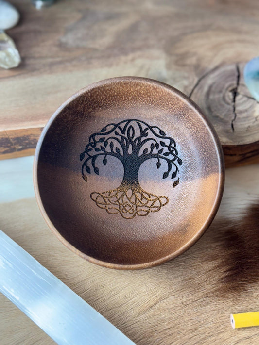 Tree of Life Engraved Acacia Key Ring Wallet Coin Bowl Pagan Occult Witchy Spiritual Gift Idea Valet Tray Altar Decor Crystal Bowls Tarot