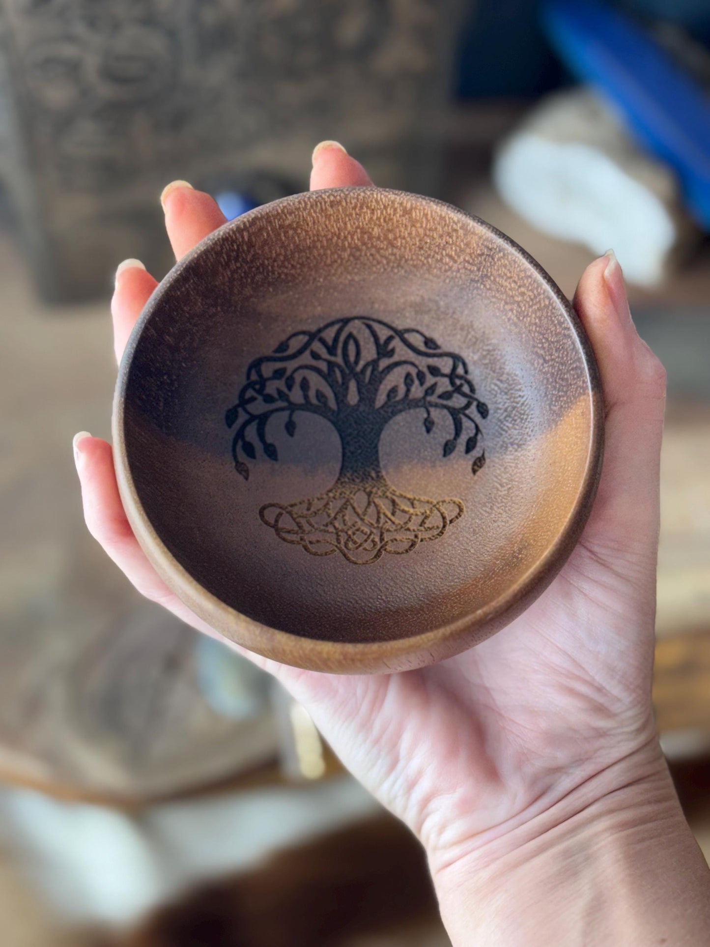 Tree of Life Engraved Acacia Key Ring Wallet Coin Bowl Pagan Occult Witchy Spiritual Gift Idea Valet Tray Altar Decor Crystal Bowls Tarot