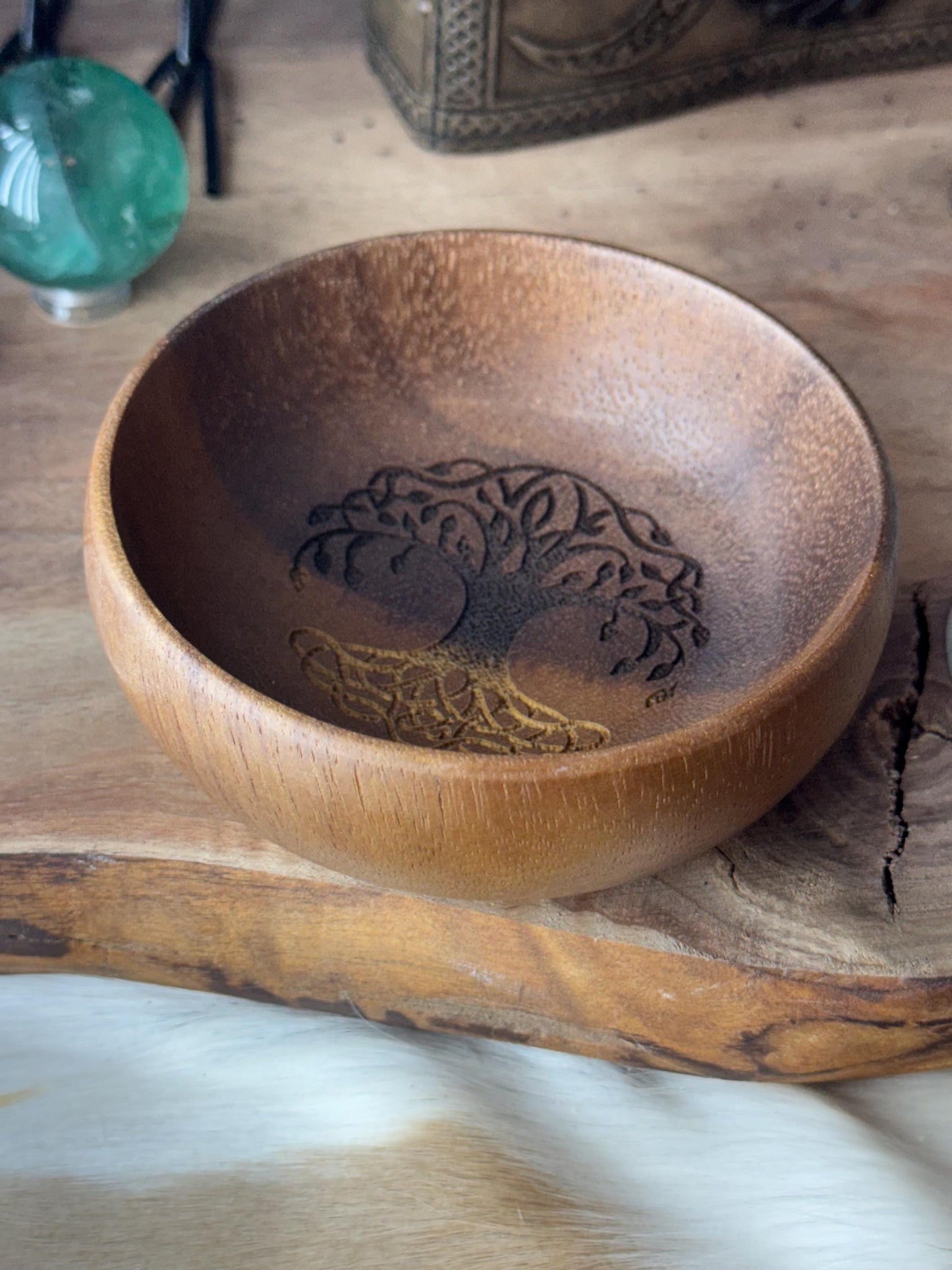 Tree of Life Engraved Acacia Key Ring Wallet Coin Bowl Pagan Occult Witchy Spiritual Gift Idea Valet Tray Altar Decor Crystal Bowls Tarot