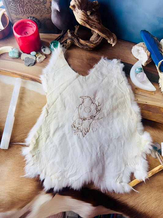 Raven Skull & Moon Altar Pelt, Norse Pagan Decor, Genuine Rabbit Fur, Altar Cloth, Witchy Decor, Mythology Art, Norse Pagan, Viking, Odin,
