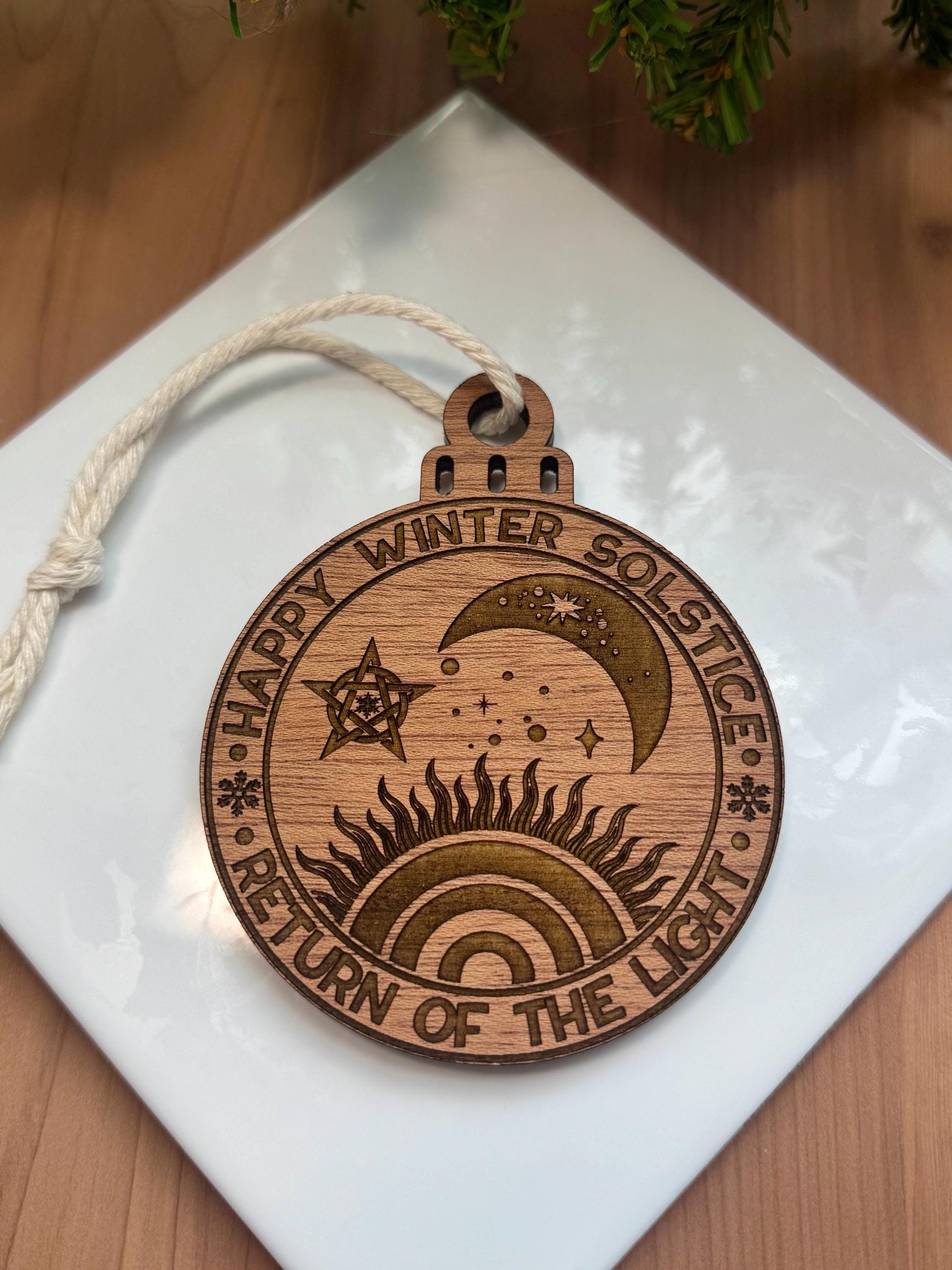 Happy Winter Solstice Wooden Ornament