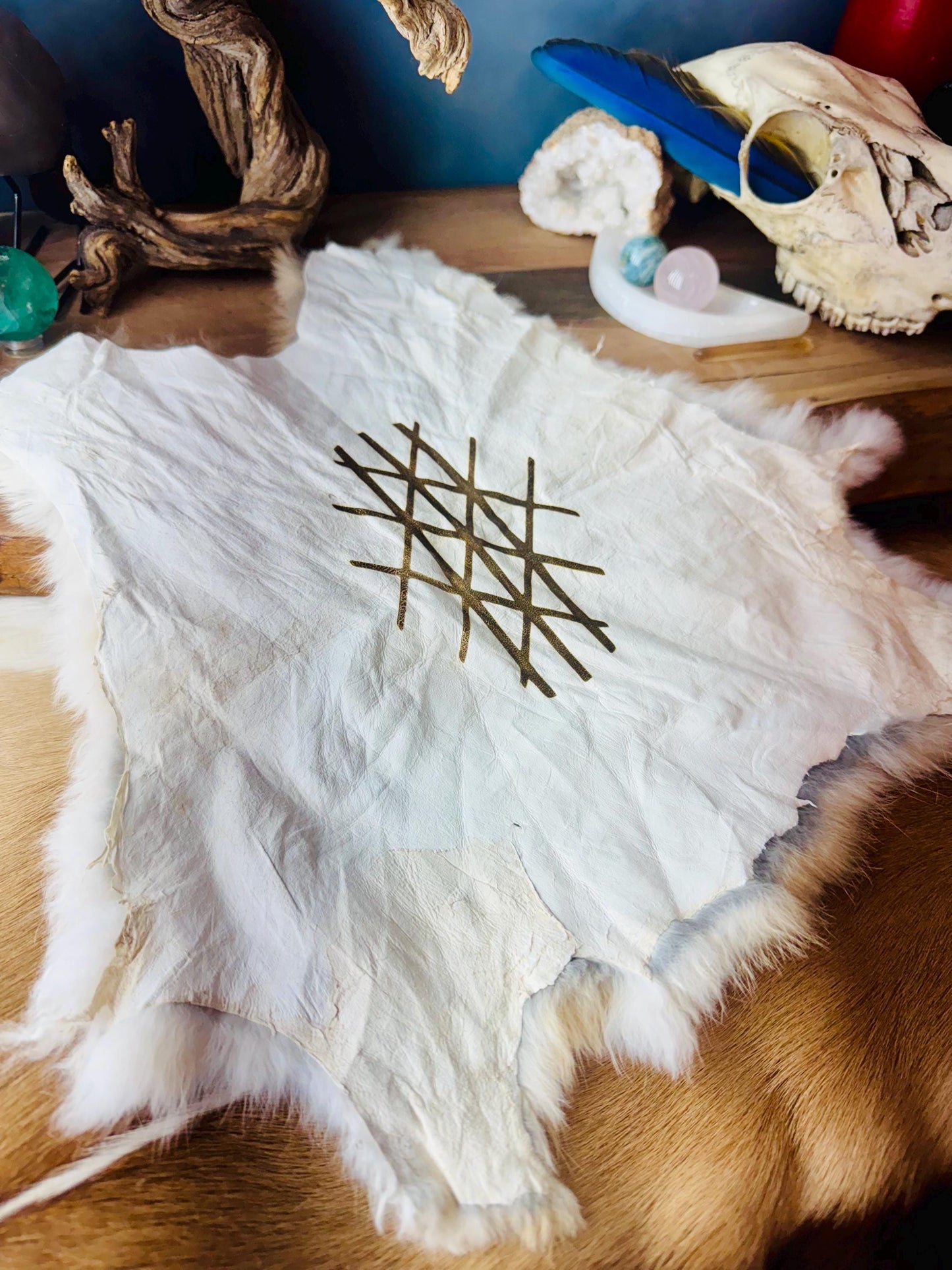 Web of Wyrd Altar Pelt Norse Pagan Decor, Genuine Rabbit Fur, Altar Cloth, Witchy Decor, Mythology Art, Norse Pagan, Viking, Odin,