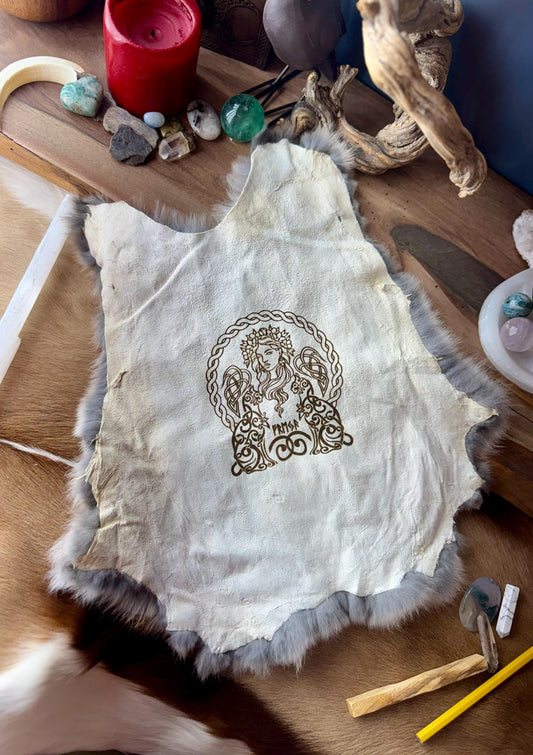 Freya Altar Cloth, Norse Pagan, Goddesses, Rabbit Fur, Altar Cloth, Pagan Decor, Witchy Decor, Mythology Art, Oddities,