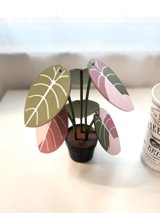 3d Printed Faux Pink Black Velvet Alocasia Plant Coaster Set